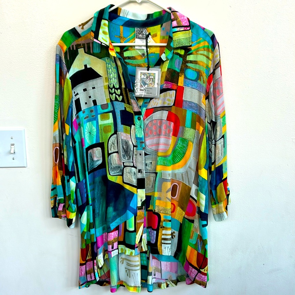 NWT Simply Dolcezza artist button down shirt